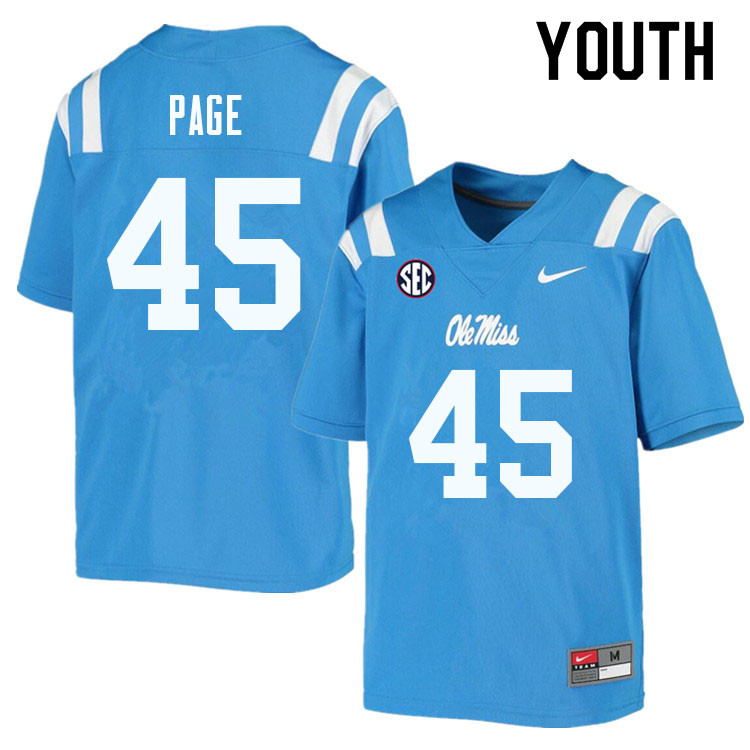 Fred Page Ole Miss Rebels NCAA Youth Powder Blue #45 Stitched Limited College Football Jersey QON6358LO